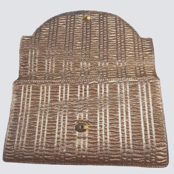 Mark Cross Vintage Gold Envelope Clutch – Leather & Fabric Evening Bag” - Picture 2 of 5